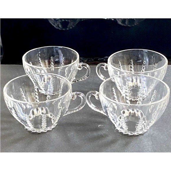 Vintage Federal Depression Clear Glass Columbia Pattern Tea Coffee Cups Set Of 4 - Picture 2 of 9